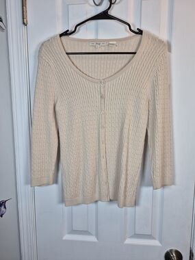 Pria Cream Cable Knit Cardigan Small Coastal Grandmother Soft Academia